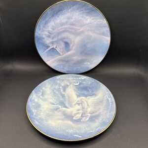 Set of 2 Vintage 1993 Hamilton Collection Pegasus Unicorn Plates Jack Shalatain